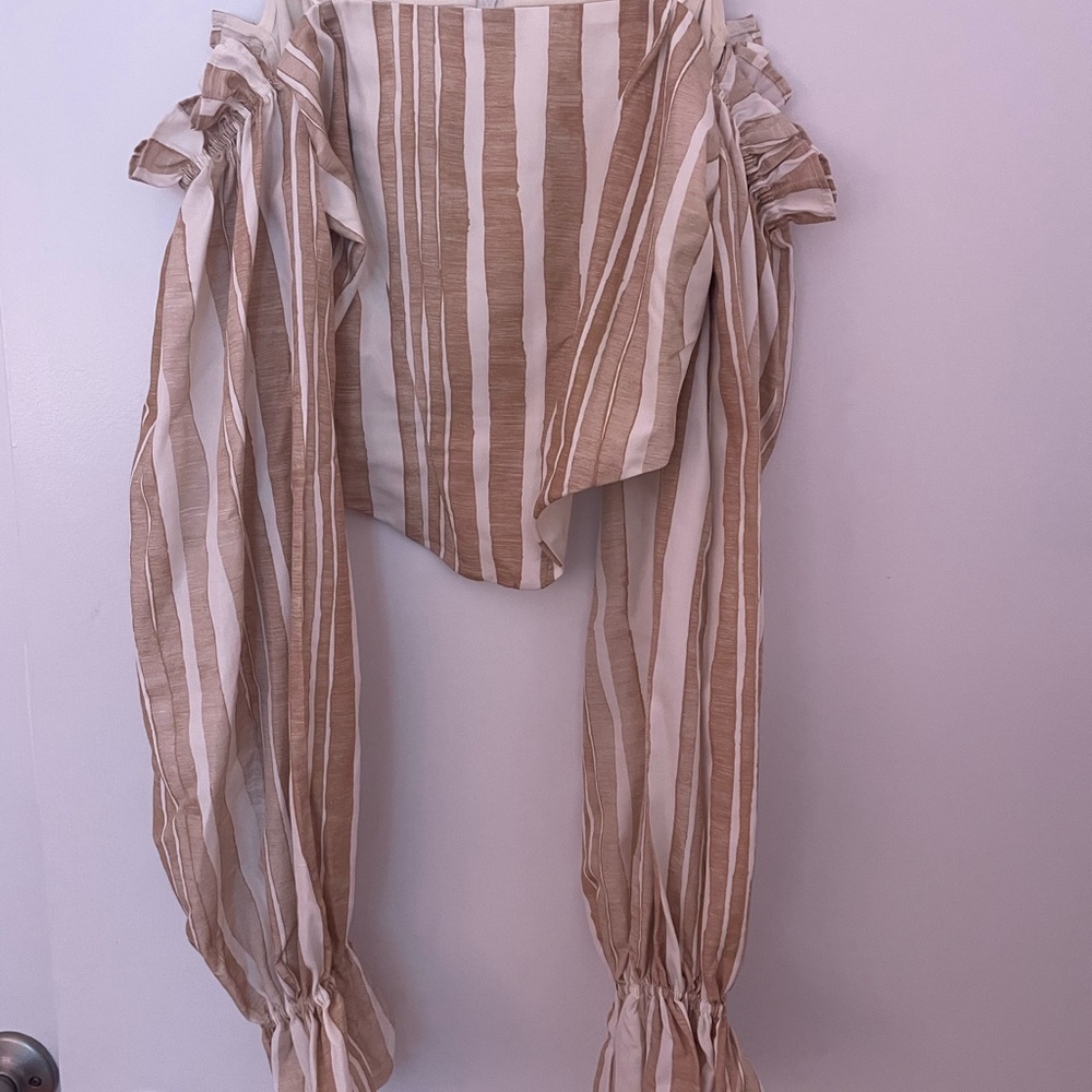 Cult Gaia Tan and White Striped Top - Picture 3 of 4